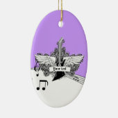 Zwarte witte paarse gitaar met vleugels keramisch ornament (Rechts)