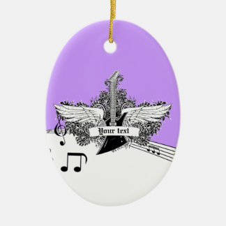 Zwarte witte paarse gitaar met vleugels keramisch ornament