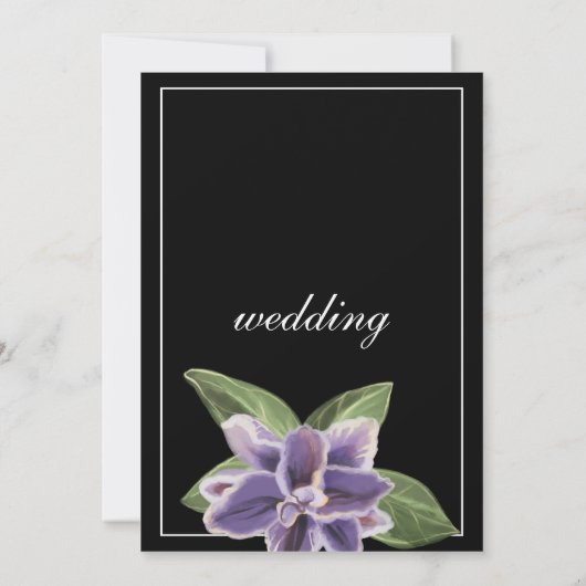Zwarte witte paarse lavendel orchidee bruiloft kaart (Achterkant)