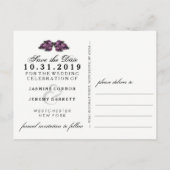 Zwarte witte Paarse Rozen Halloween Save Date Aankondigingskaart (Achterkant)