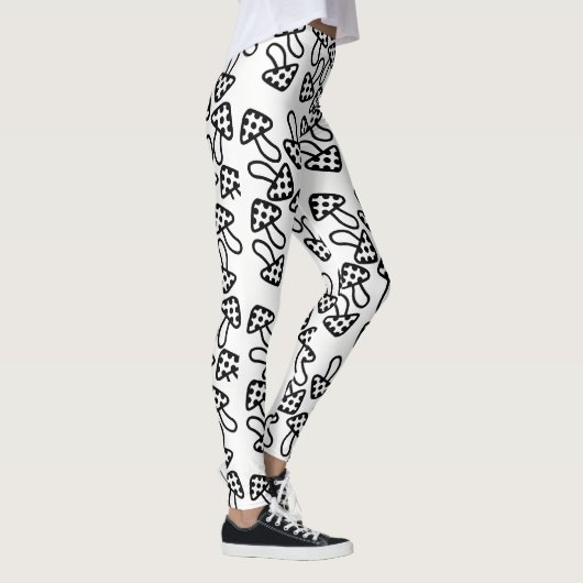 Zwarte witte paddenstoelen Leggings (Rechts)