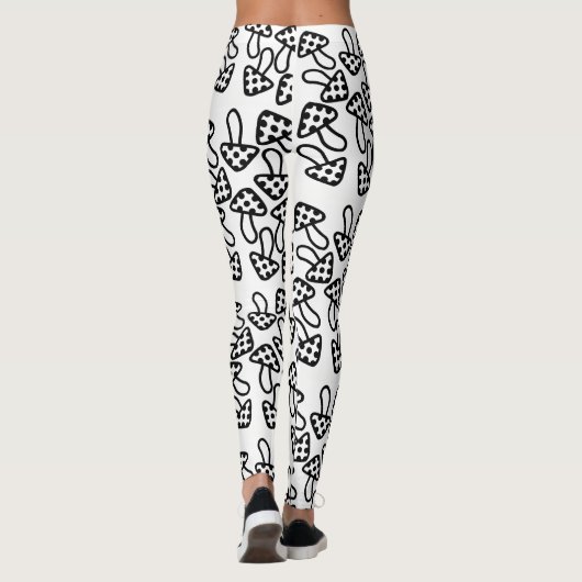 Zwarte witte paddenstoelen Leggings (Achterkant)