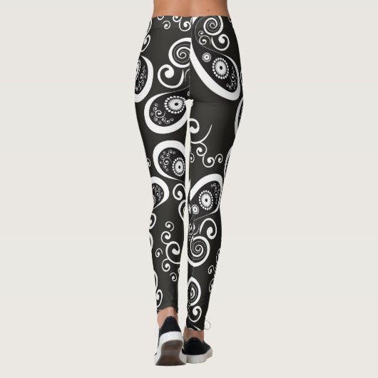 Zwarte witte paisley leggings (Achterkant)