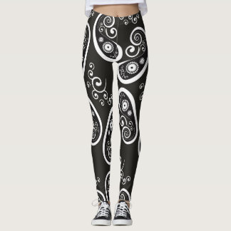 Zwarte witte paisley leggings
