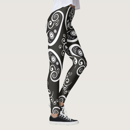 Zwarte witte paisley leggings (Rechts)
