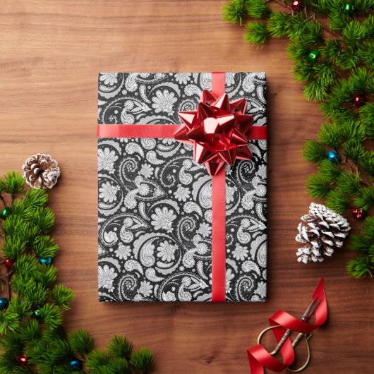 zwarte witte paisleypatronen cadeaupapier (Feestdagen Geschenken)