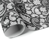 zwarte witte paisleypatronen cadeaupapier (Rol Hoek)