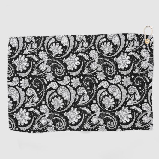  zwarte witte paisleypatronen golfhanddoek (Horizontaal)