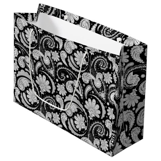 zwarte witte paisleypatronen large cadeautasje (Voorkant Gekanteld)