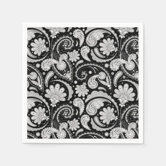 zwarte witte paisleypatronen servet (Voorkant)