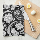 zwarte witte paisleypatronen theedoek (Quarter Fold)