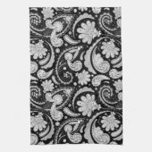 zwarte witte paisleypatronen theedoek (Verticaal)