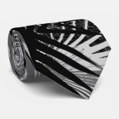 Zwarte witte palmvloeren verlaten tropisch Stropda Stropdas (Opgerold)