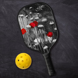 Zwarte witte papaver rode bloemen donkerbloem Aang Pickleball Paddle