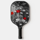 Zwarte witte papaver rode bloemen donkerbloem Aang Pickleball Paddle (Voorkant)
