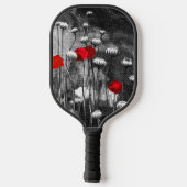 Zwarte witte papaver rode bloemen donkerbloem Aang Pickleball Paddle (Achterkant)