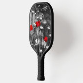 Zwarte witte papaver rode bloemen donkerbloem Aang Pickleball Paddle (Links)