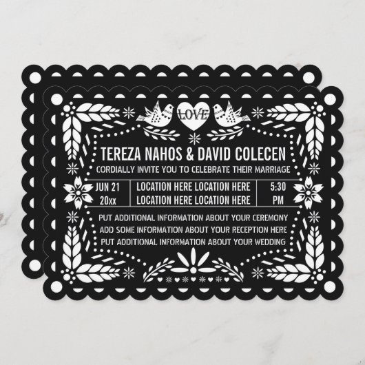 Zwarte witte papel picado, liefhebzucht van gevier kaart (Voorkant / Achterkant)