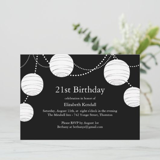 Zwarte & Witte Partij Lantern 21e verjaardag Uitno Kaart (Staand voorkant)