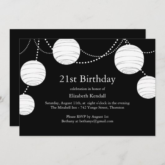 Zwarte & Witte Partij Lantern 21e verjaardag Uitno Kaart (Voorkant / Achterkant)