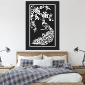 Zwarte witte pauw en kersenbloesems op maat canvas afdruk (Insitu (Slaapkamer))