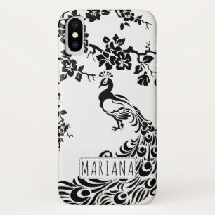 Zwarte, witte pauw & kersenbloesem art nouveau Case-Mate iPhone case