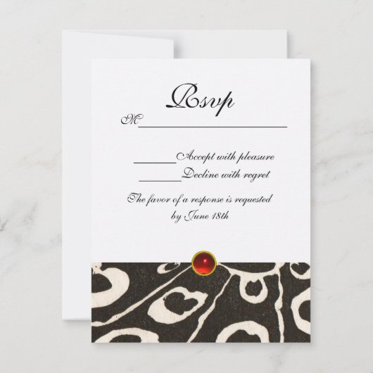ZWARTE WITTE PAUW, RODE RUBY GEM MONOGRAM RSVP KAART (Achterkant)