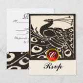 ZWARTE WITTE PAUW, RODE RUBY GEM MONOGRAM RSVP KAART (Voorkant / Achterkant)