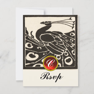 ZWARTE WITTE PAUW, RODE RUBY GEM MONOGRAM RSVP KAART
