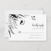 Zwarte witte pen Ink Butterfly Botanisch RSVP Kaartje (Voorkant)