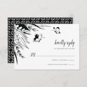 Zwarte witte pen Ink Butterfly Botanisch RSVP Kaartje (Voorkant / Achterkant)