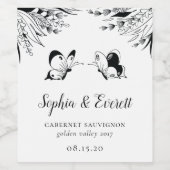 Zwarte witte pen Ink Butterfly Botanisch Wijn Etiket (Enkel label)