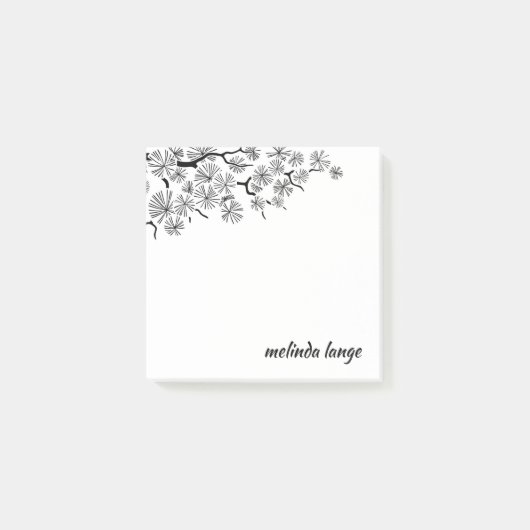 Zwarte witte pen Ink Pine Branch Post-it® Notes (Voorkant)