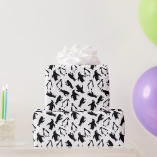 Zwarte witte pinguïnpatroon witte achtergrond cadeaupapier
