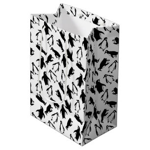 Zwarte witte pinguïnpatroon witte achtergrond medium cadeauzakje