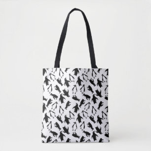Zwarte witte pinguïnpatroon witte achtergrond tote bag