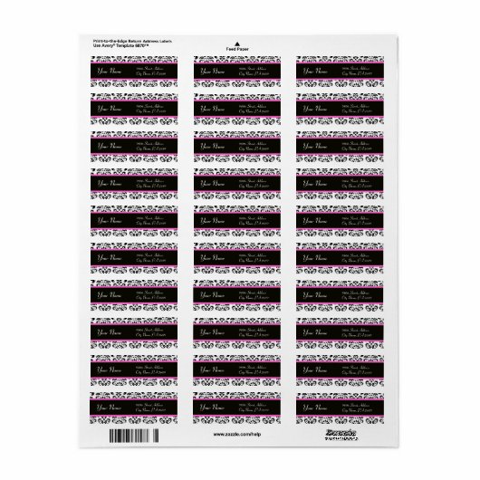 ZWARTE WITTE PINK DAMASK ETIKET (Full Sheet)