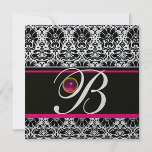ZWARTE WITTE PINK DAMASK MONOGRAM Amethyst Silver Kaart