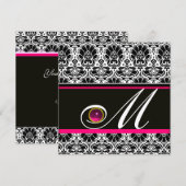 ZWARTE WITTE PINK FUCHSIA DAMASK MONOGRAM Amethyst Kaart (Voorkant / Achterkant)