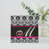 ZWARTE WITTE PINK FUCHSIA DAMASK MONOGRAM Amethyst Kaart (Staand voorkant)