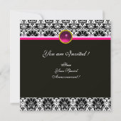 ZWARTE WITTE PINK FUCHSIA DAMASK MONOGRAM Amethyst Kaart (Achterkant)