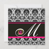 ZWARTE WITTE PINK FUCHSIA DAMASK MONOGRAM Amethyst Kaart (Voorkant)