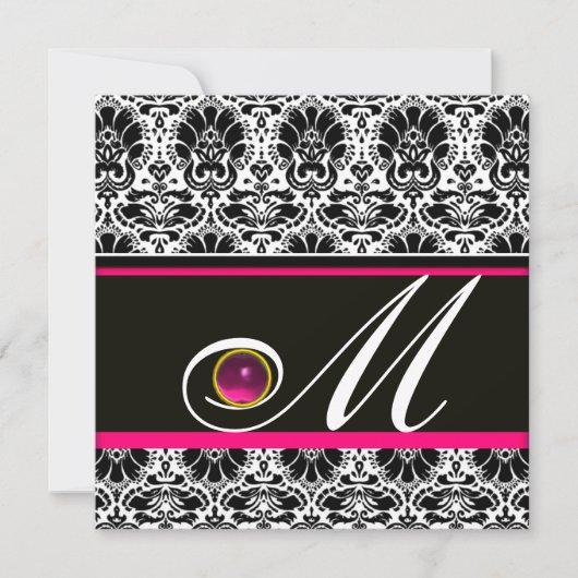 ZWARTE WITTE PINK FUCHSIA DAMASK MONOGRAM Amethyst Kaart (Voorkant)