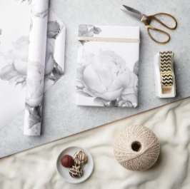 Zwarte witte pioen elegante floral waterverf art cadeaupapier