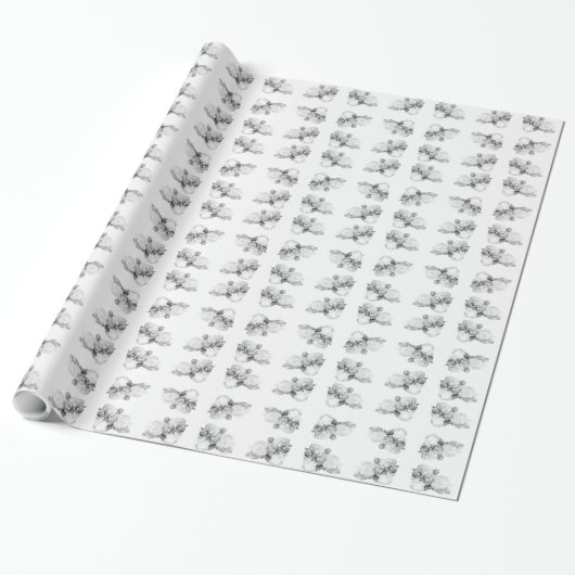 Zwarte witte pioen elegante floral waterverf art cadeaupapier (Uitgerold)