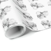 Zwarte witte pioen elegante floral waterverf art cadeaupapier (Rol Hoek)