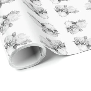 Zwarte witte pioen elegante floral waterverf art cadeaupapier