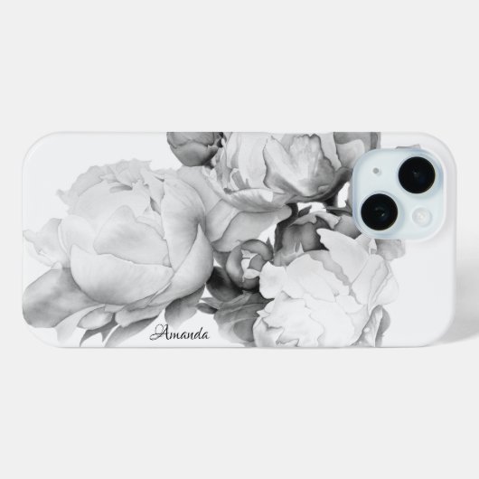 Zwarte witte pioen elegante floral waterverf art Case-Mate iPhone case (Achterkant (horizontaal))
