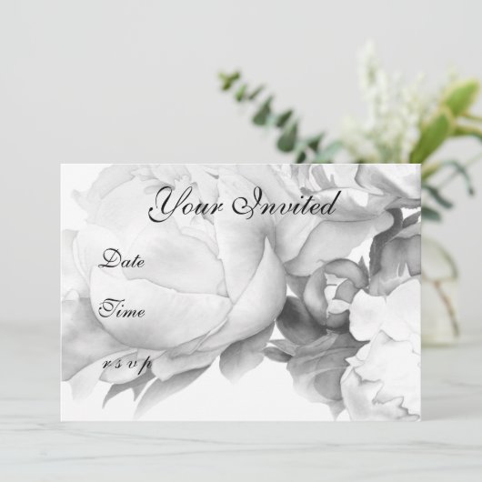 Zwarte witte pioen elegante floral waterverf art kaart (Staand voorkant)