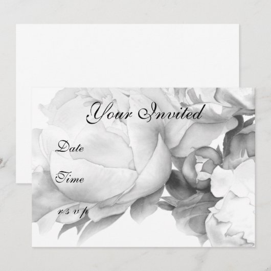 Zwarte witte pioen elegante floral waterverf art kaart (Voorkant / Achterkant)